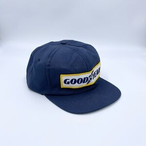Vintage 80s Goodyear Tires Racing Navy SnapBack Foam Trucker Hat Adult OS